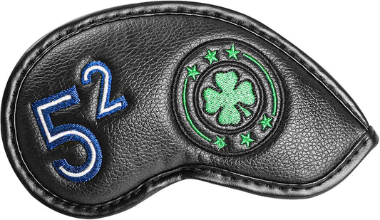 Golf Iron Wedge Head Covers 52° 54° 56° 60° 1 or 4 Pack, Synthetic Leather Clover USA Flag Design Club Head Protection, Universal Headcover Fit Iron Clubs for Men Women