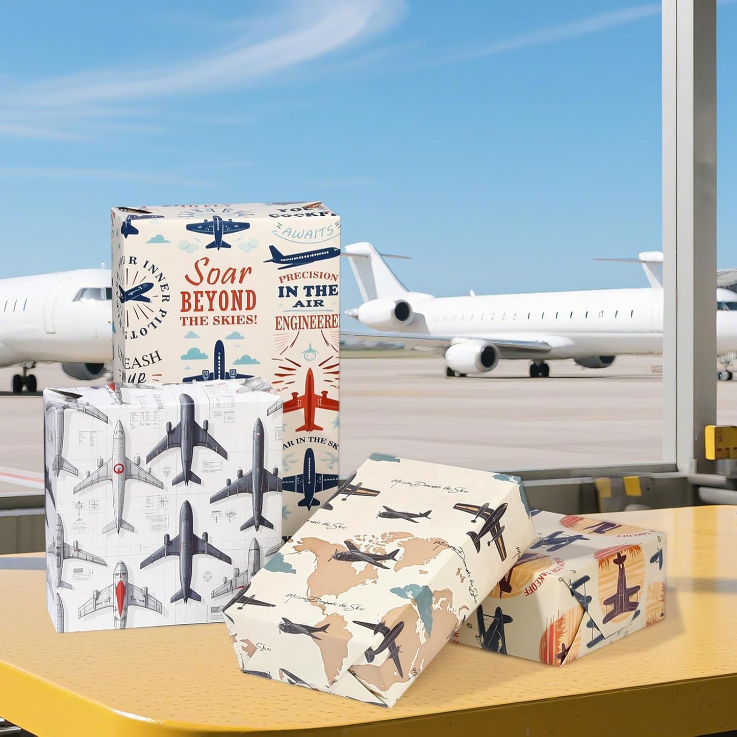 Pineraap Airplane Wrapping Paper 12 Sheets Fighter Jet Military & Airplane Themed Designs Gift Wrap for Aviation Enthusiasts,Pilots,20"×28"