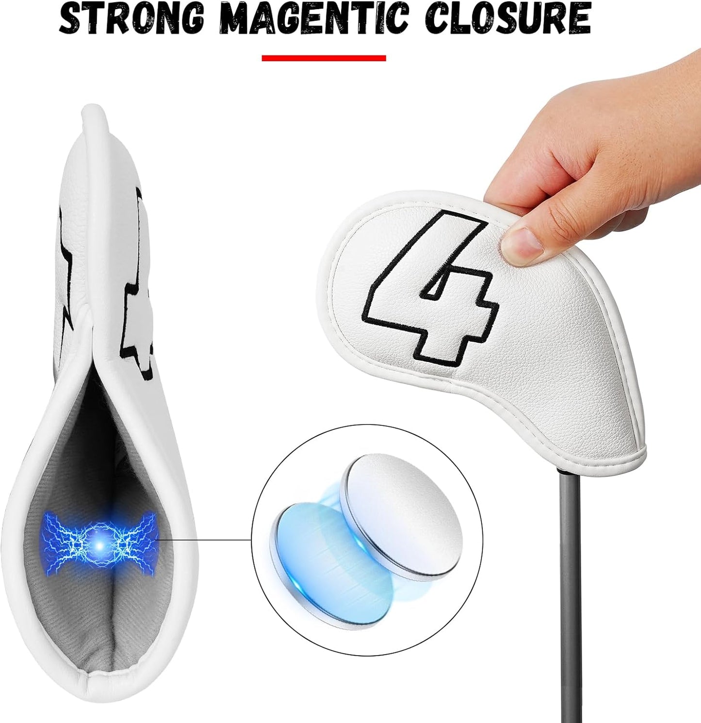 Craftsman Golf 10pcs Red No. on Both Sides Magnetic Closure Classic Black Leather Iron Headcover Covers Set Travel Cases Protector Available Custom with Name