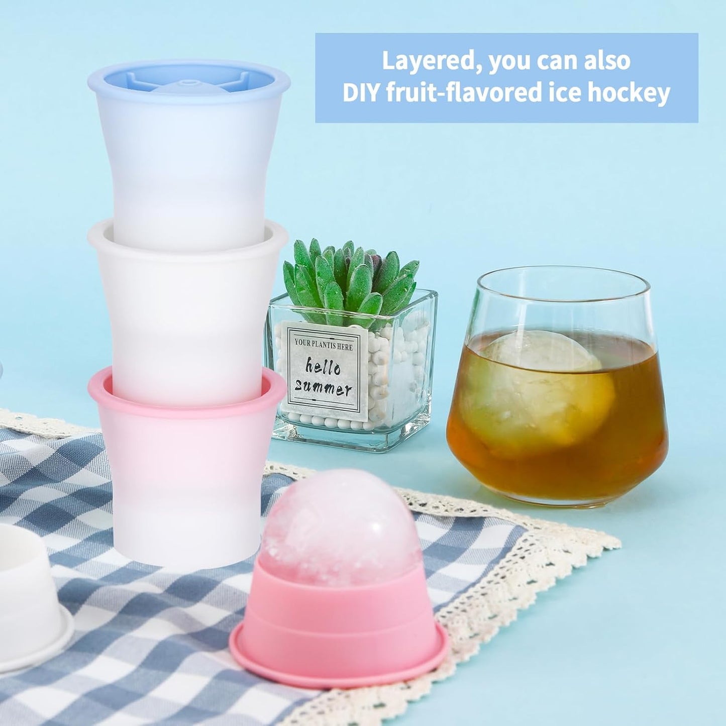 Round Ice Cube Molds 6 Pieces, Silicone Sphere Ice Mold Maker, Stackable Easy Release Circle Ice Cube Mold with Lids, Spherical Ice Makers with Lids for Whiskey, Cocktails, Bourbon, and Drinks