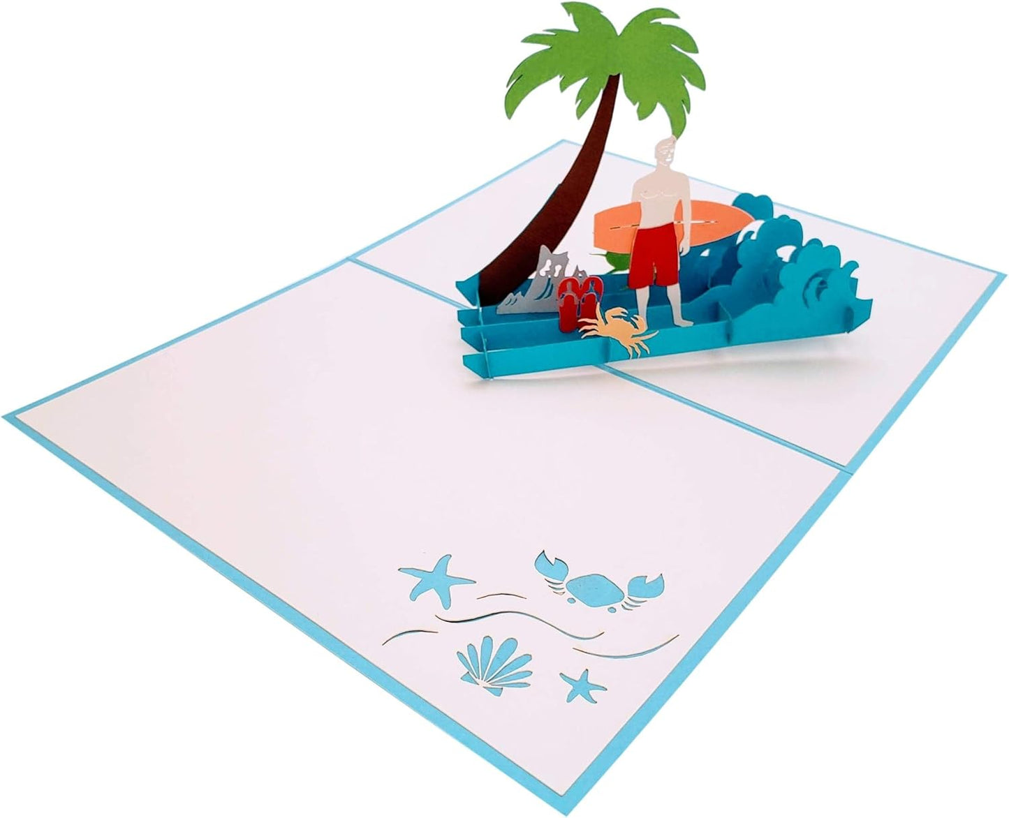 iGifts And Cards Blue Wave Surfer 3D Pop-Up Card – Ocean Escape, 5" x 7", Tropical Beach Theme, Unique Gift for Guy Surfers, Summer Vibes, Birthdays, Special Events, and Coastal Adventure Lovers
