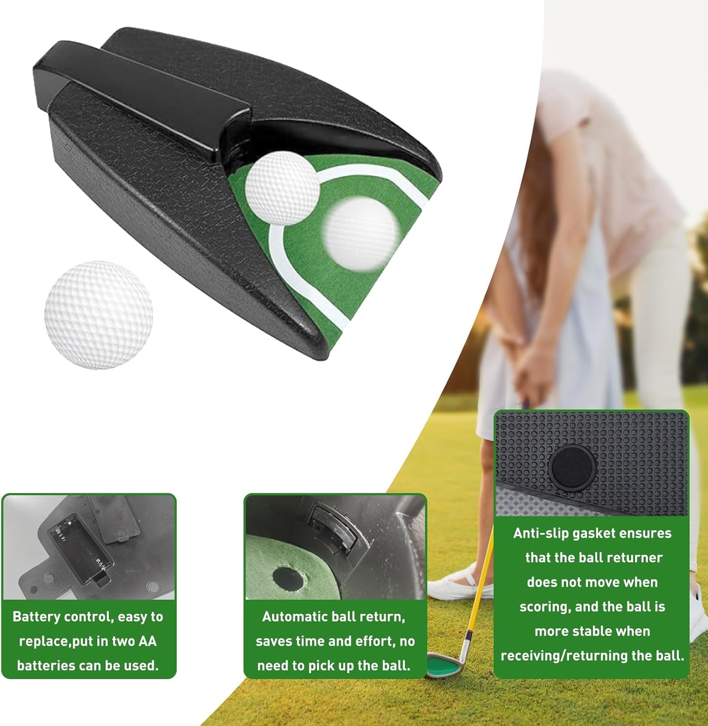 Golf Ball Return Putting Unit, Automatic Return Machine, Indoor Golf Putting Hole, Battery-Powered Practicing, Suitable for Practicing at Home, Office, Yard, Party
