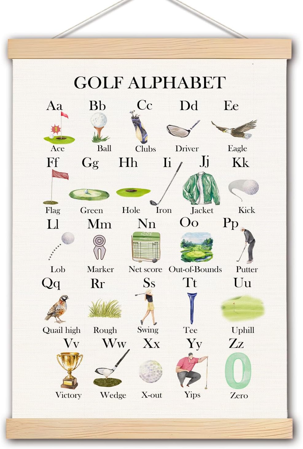 pouep Golf Alphabet Nursery Wall Art Poster, Golf Room Decor, Golfer Golfing ABC Alphabet Educational Canvas Prints Wall Decor for Kids Toddler Boys Bedroom Dorm Nursery, 12x16 Inches