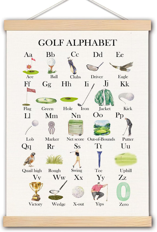 pouep Golf Alphabet Nursery Wall Art Poster, Golf Room Decor, Golfer Golfing ABC Alphabet Educational Canvas Prints Wall Decor for Kids Toddler Boys Bedroom Dorm Nursery, 12x16 Inches