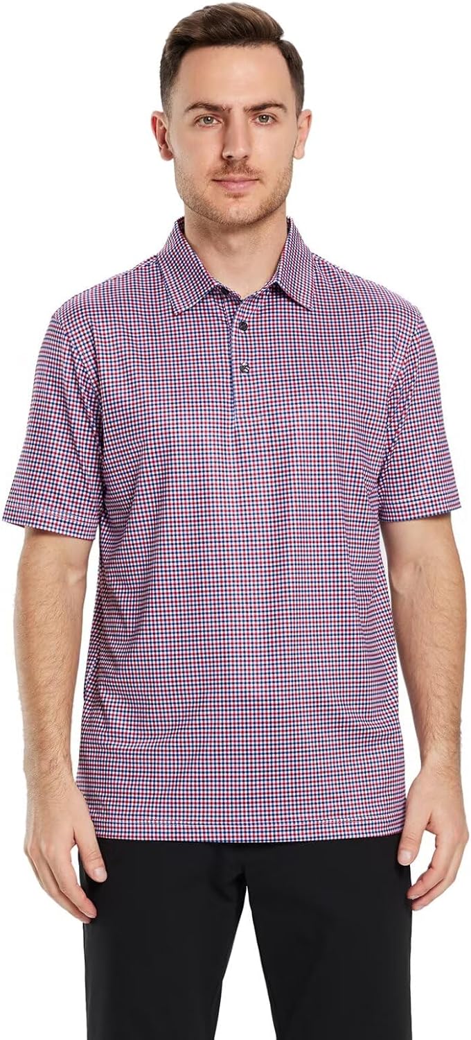 Golf Shirts for Men Dry Fit Short Sleeve Print Performance Moisture Wicking Polo Shirt