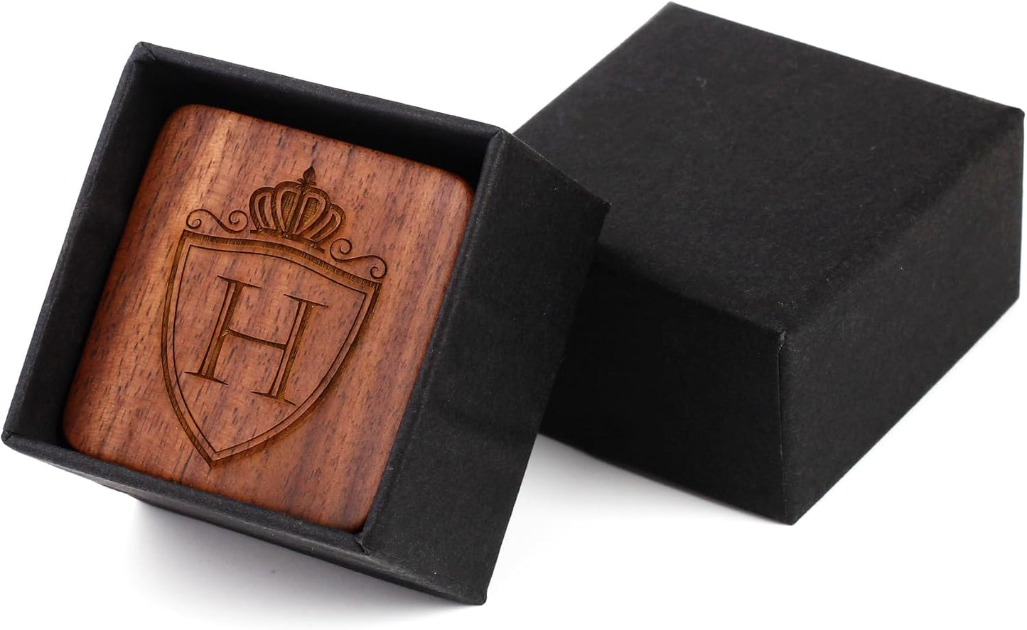 Mens Initial Silver Cufflinks A-Z Alphabet Letter Steel Cuff Links with Engraved Walnut Wood Box Groom Groomsman Wedding Set…