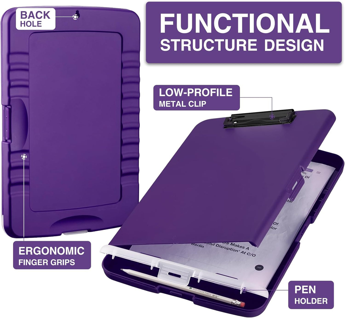Sooez Clipboard with Storage, High Capacity Nursing Clipboards with Pen Holder, Clip Boards 8.5x11 with Storage, Low-Profile Clip, Lightweight Plastic Clipboard for Teachers, Lawers, Office Workers
