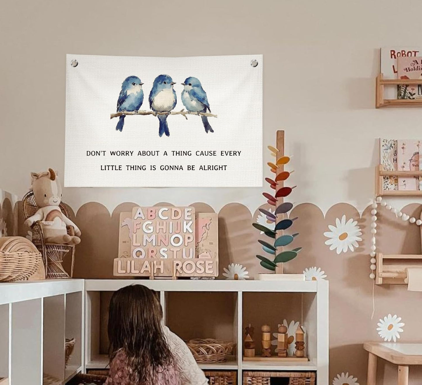 Positive Affirmations Wall Decor,Motivational Inspirational Wall Art,Every Little Thing Is Gonna Be Alright Canvas Banner Flags for Home Office Bedroom,30x20 Inch