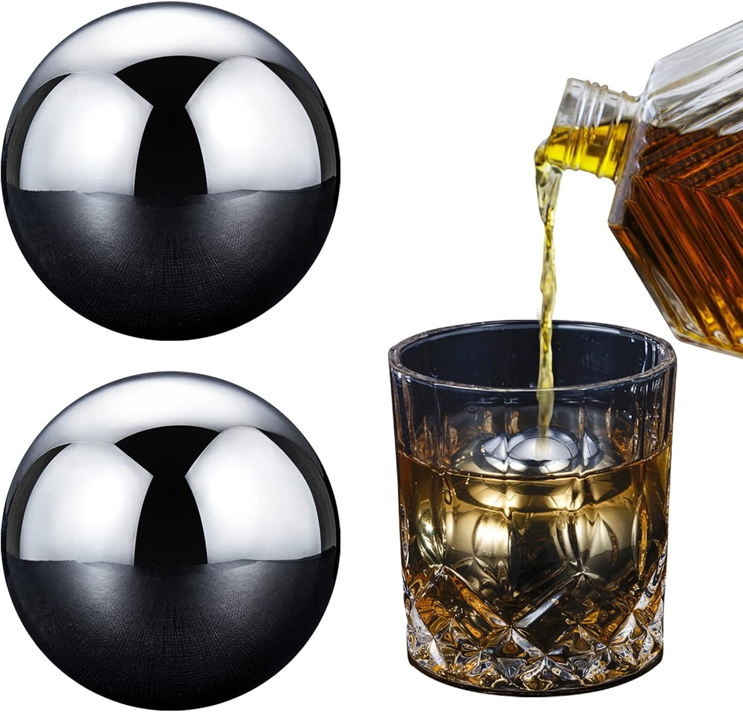 Whiskey Balls Whiskey Stones Stainless Steel Metal Ice Cube Golf Ball 2.2" Wine Ice Balls Gifts Set of 2 for Men Dad Christmas, Anniversary Birthday Gifts