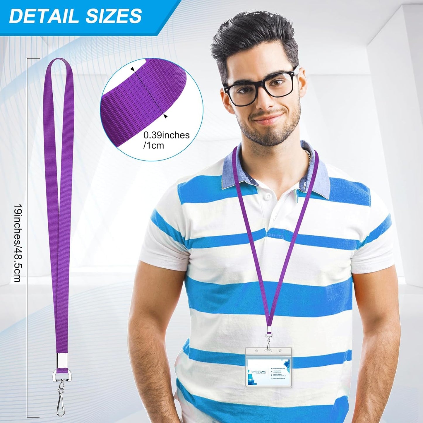 50 Pack Bulk Lanyard for ID Badge Holder Durable Flat Lanyard with Swivel Hook and Badge Clip (Purple)