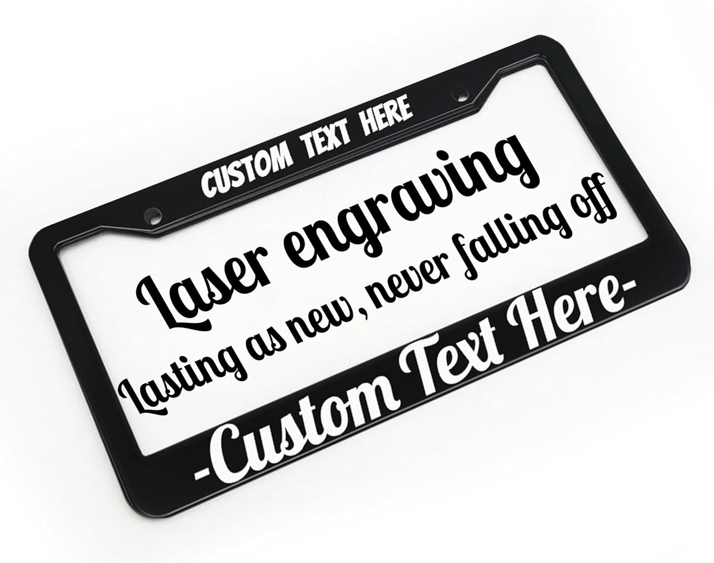 Custom Personalized Metal Engraved Standard Size License Plate Frame,Funny Car Auto Truck Message Plate Holder for Men Women,Silver Text (2 Round Hole)