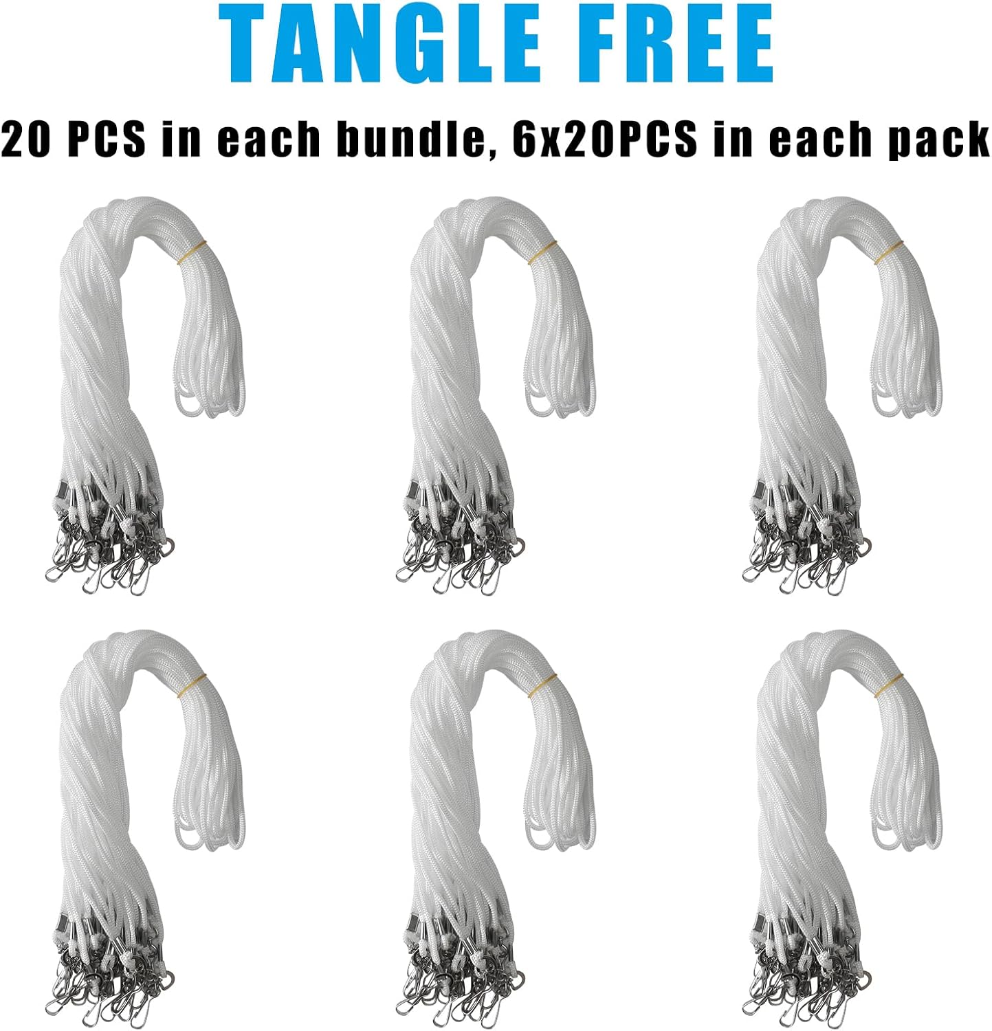 120 Pcs White Lanyards Premium Bulk Lanyards Round 36" with Swivel J Hook for ID Name Badge Holder, VIP, School, Kids, Coach, Conference, Festival and Hang Keys