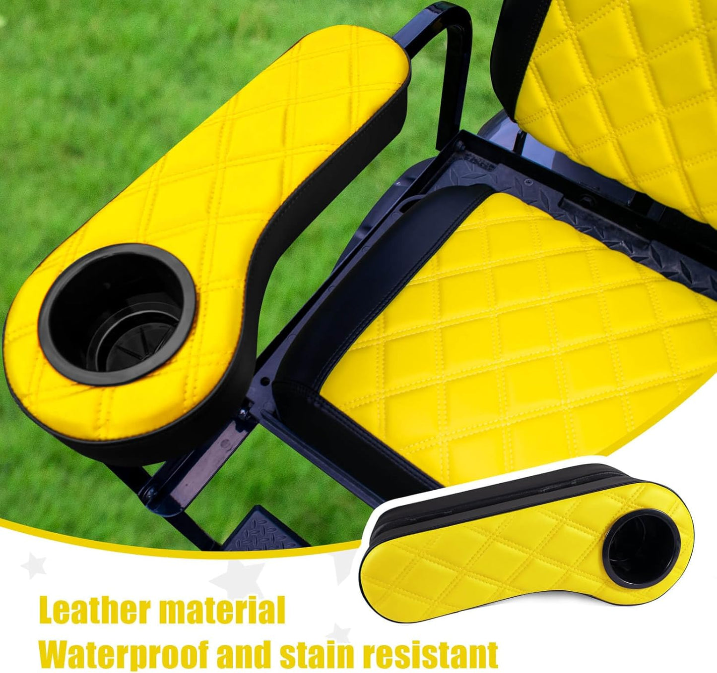 NOKINS Golf Cart Diamond Flip Armrest with Cup Holder, No Drilling Required, Golf Cart Folding Hinged Armrest, Inward Mount, for Club Car EzGo Yamaha Back Seat Kit