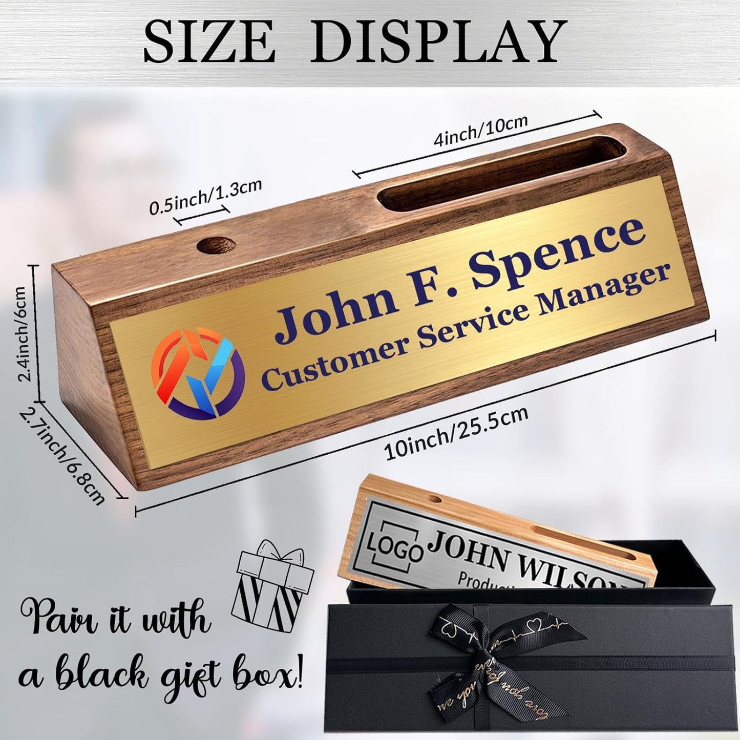 Name Plate for Desk Personalized Desk Name Plates Custom Wood Name Plaque with Name Title Logo Office Desk Accessories Gifts for Coworkers Employees Boss Manager Teacher