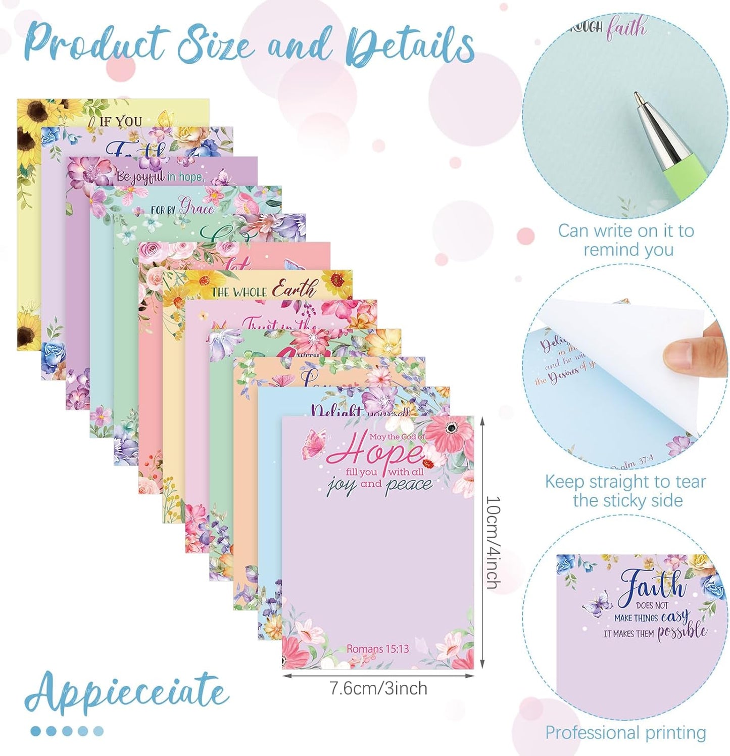 Geyee 24 Pcs Religious Sticky Notes with Bible Verse Pens Fun Notepads for Adults Coworkers Nurse 3 x 4 Inch to Do List Notepads with Sayings Pen for Lab Week Gifts Teacher Office Supplies