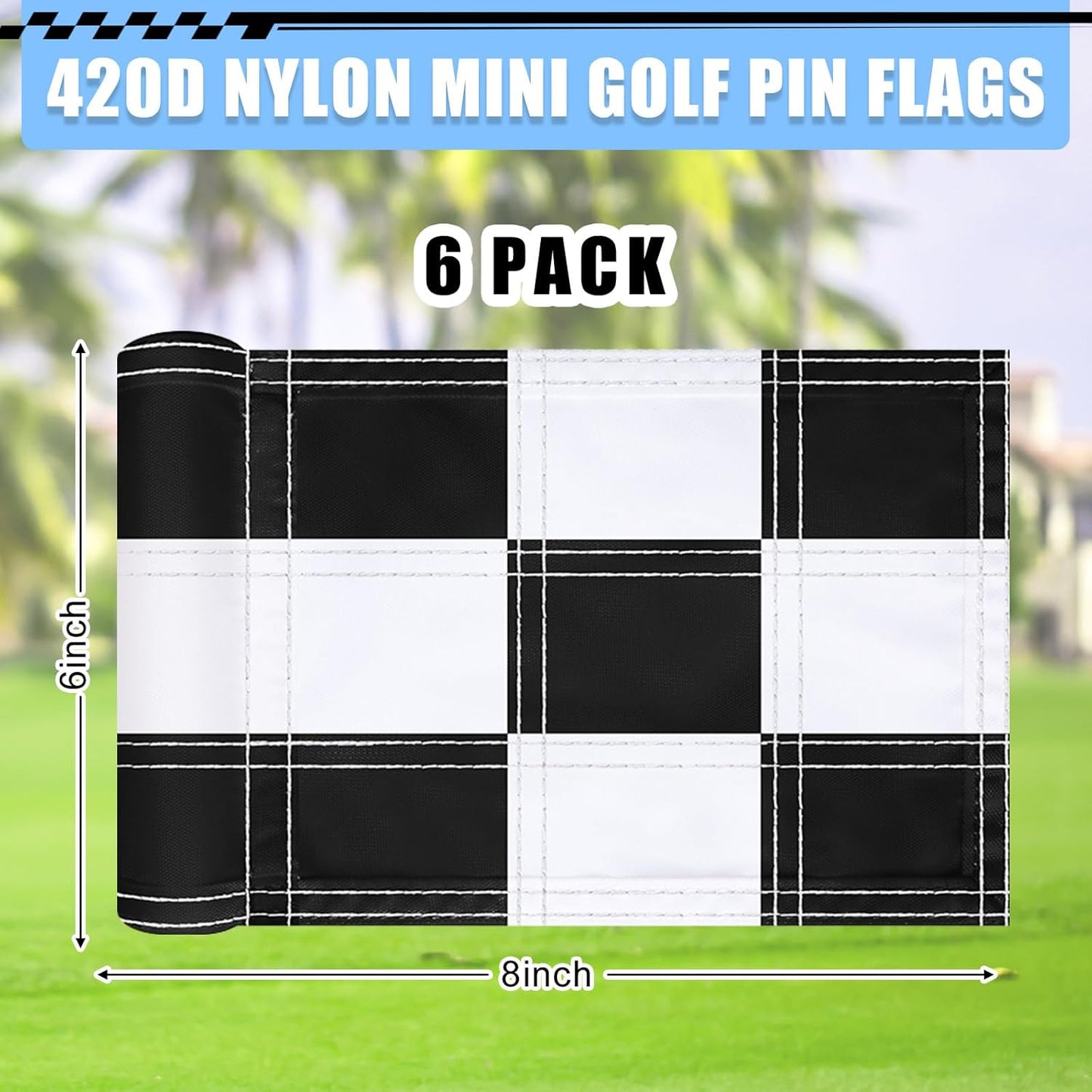 6 Pack Checkered Golf Flags 8 x 6 inch Portable 420D Nylon Training Target Flag with Tube Inserted Mini Practice Putting Green for Garden Yard Indoor Outdoor