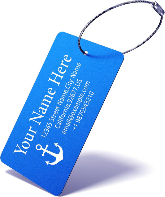 Luggage Tags for Suitcase - Personalized Engraved Metal Tag for Cruise Travel - Custom Name Tags Suitable for Bags and Backpacks(Blue)
