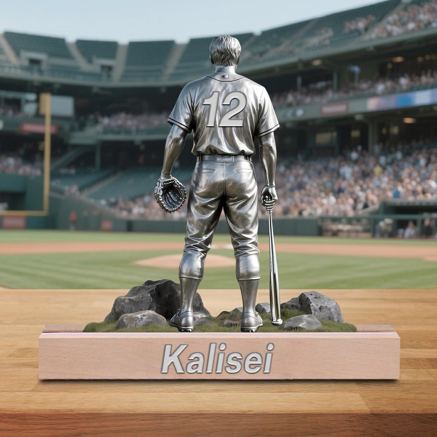 Personalized Baseball Player Desktop Ornament for Bedroom Office Sport Desk Name Plate Custom Name Athletes Figurine Sign Sport Lovers Acrylic Plaque Gift for Men Women Baseball Lover