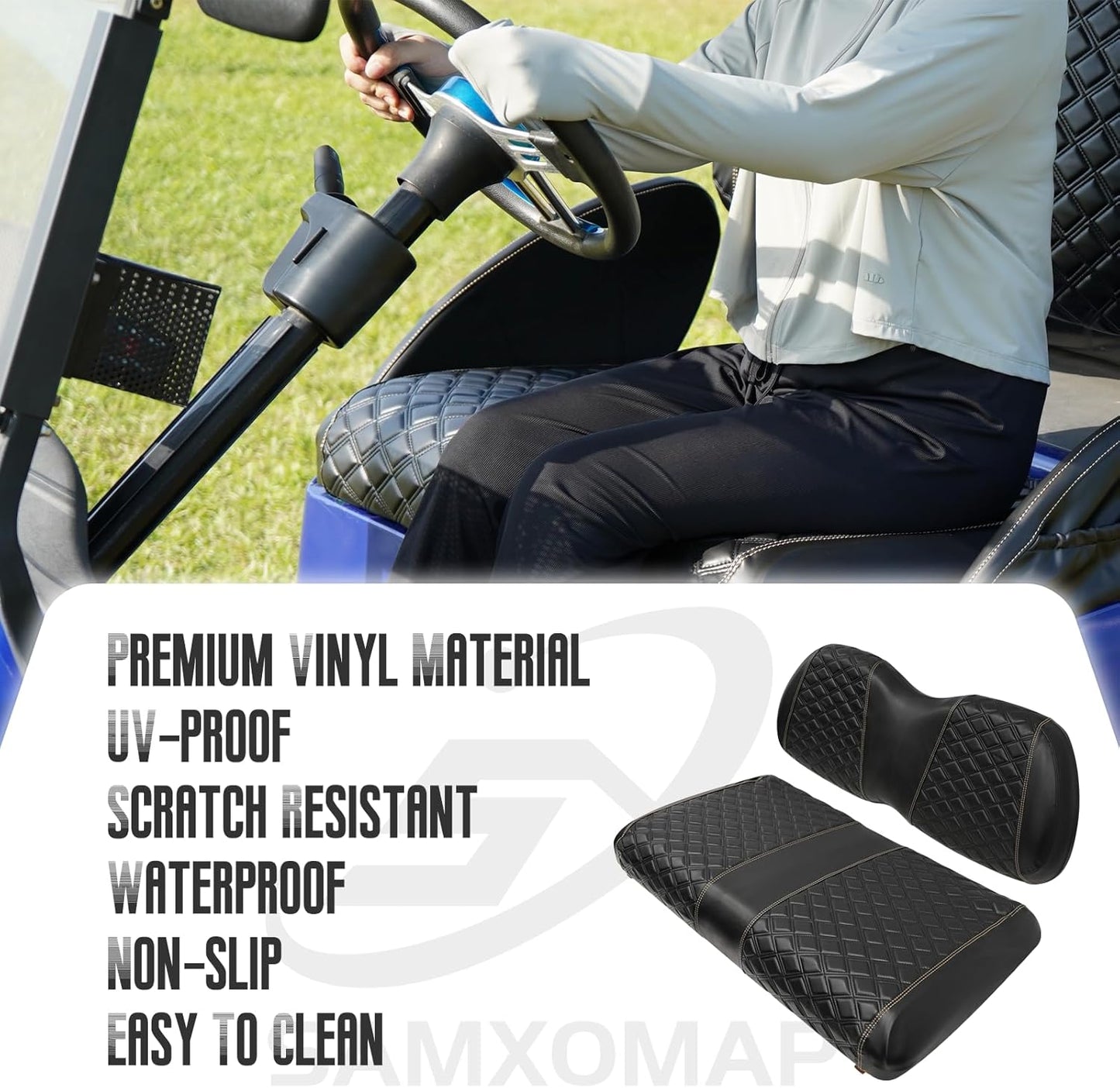 Golf Cart Seat Covers for Club Car Precedent/Onward/Tempo 2004+ Front OEM Universal Seat Cushion, Marine Grade Vinyl Leather Club Car Seat Covers/Easy to Install-Black (2PCS)