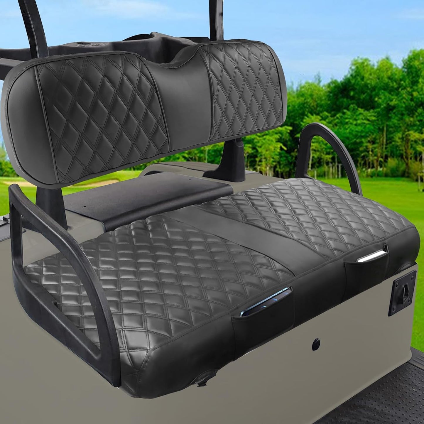 EZGO RXV Seat Cover, Golf Cart Front Seat Cover Fit for EZGO RXV OEM Ordinary Seat Cushion, Thick Vinyl Leather Comfortable/Breathable, No Need Any Tools or Detaching Armrests