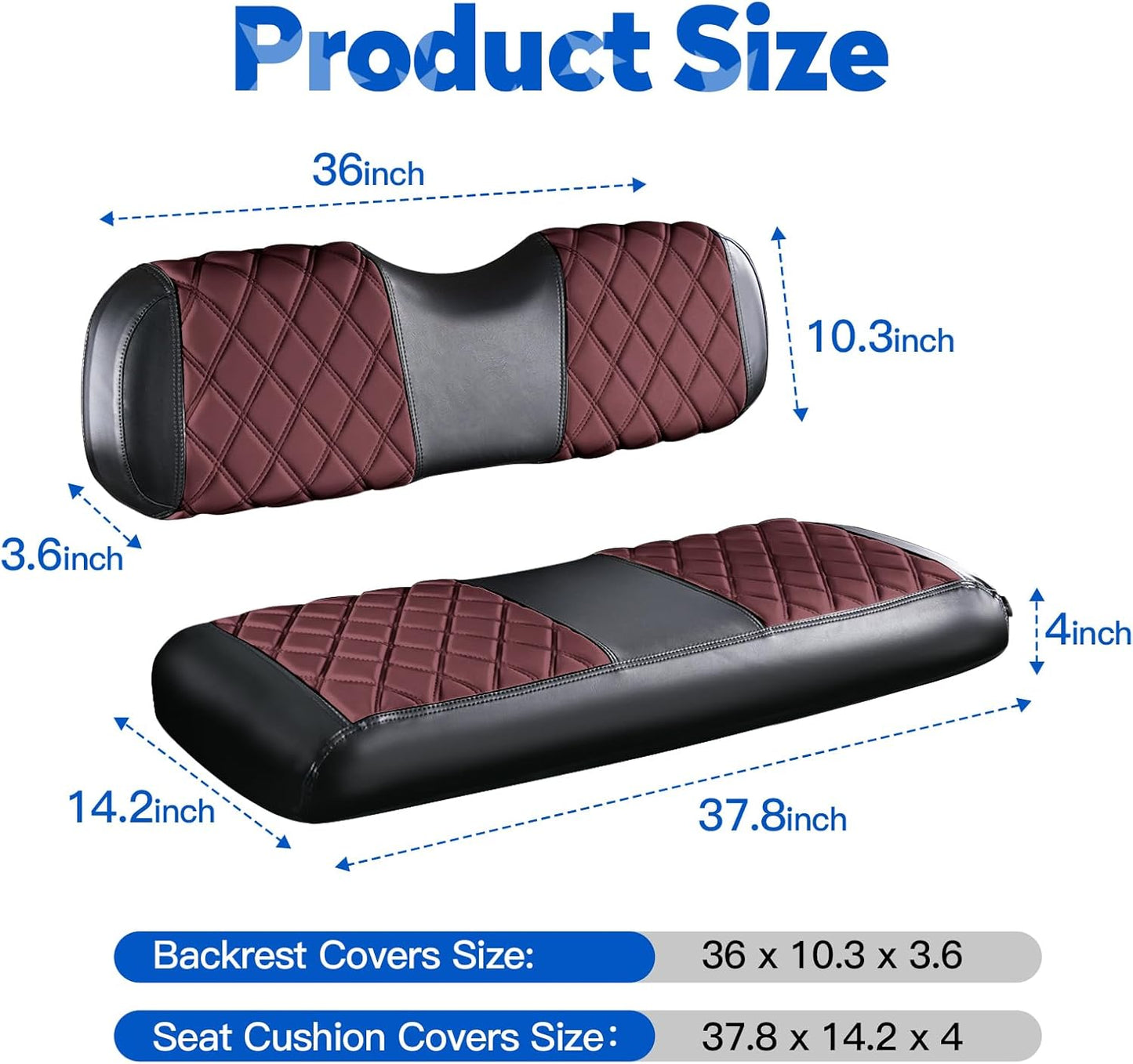 NOKINS Golf Cart Seat Covers Fit Club Car Precedent/DS/EZGO RXV/TXT/Yamaha Drive Aftermarket Standard Rear Seat Cushion, No Stapler, Multiple Colors&Breathable (Burgundy&Black)