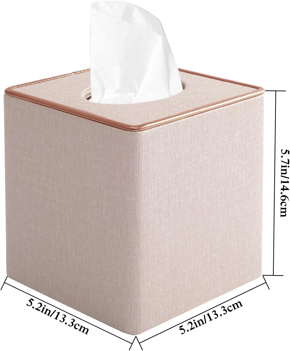 Tissue Box Cover Square Tissue Box Holder PU Leather Facial Organizer with Magnetic Bottom,Decorative Napkin Caddy for Vanity Dresser Night Stand Table Countertop Home Office Car,Beige