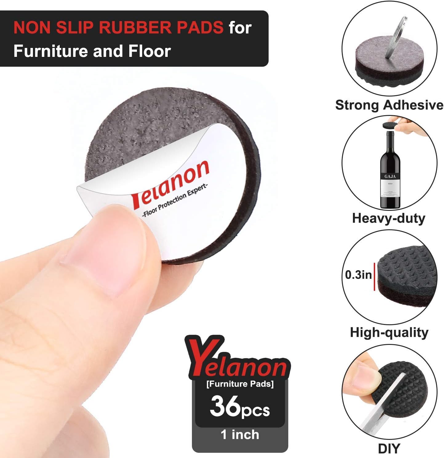 Yelanon Non Slip Furniture Pads -36 pcs 1’’Furniture Grippers, Non Skid Furniture Legs,Self Adhesive Rubber Furniture Feet, Anti Slide Furniture Hardwood Floor Protector for Keep Furniture Stoppers