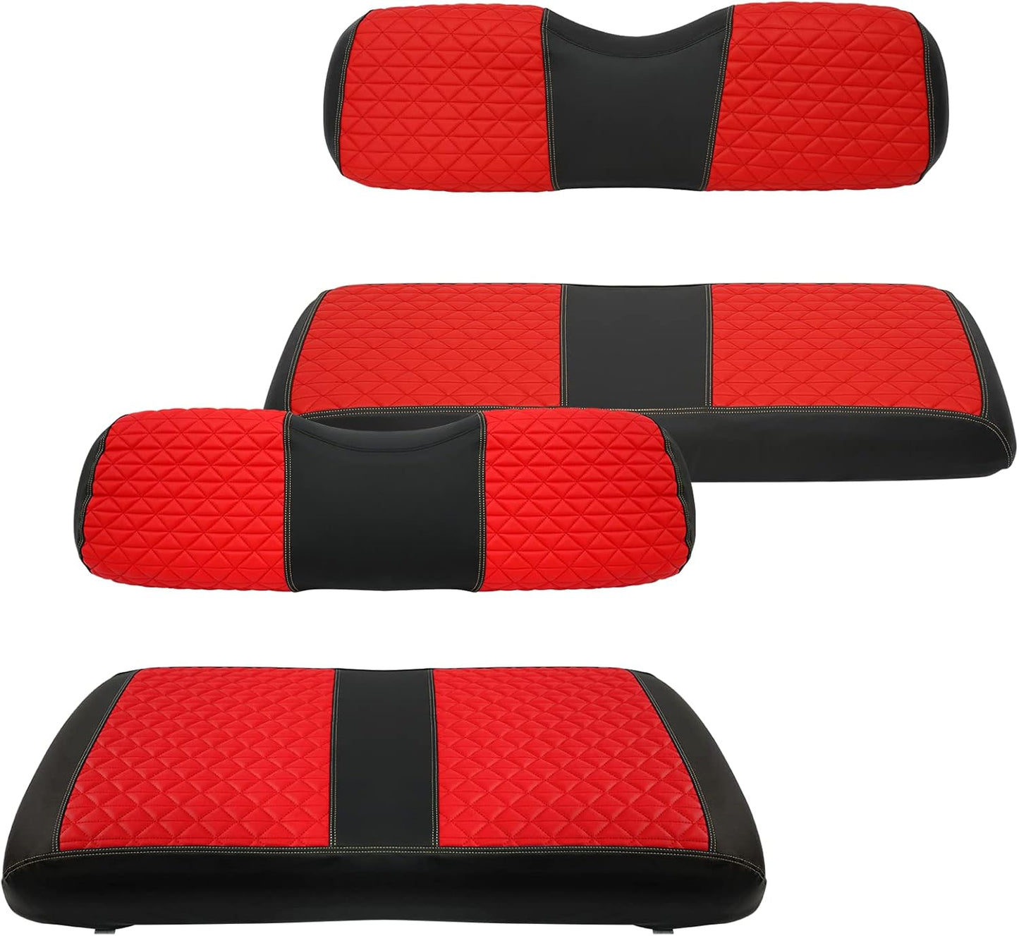 XUANYUDG0769 Golf Cart Front and Rear Seat Covers for EZGO TXT/RXV Club Car DS/Precedent Yamaha G29, Vinyl Leather Made/Adjustable Straps and Retractable Buckle/No Stapler Required,4PCS