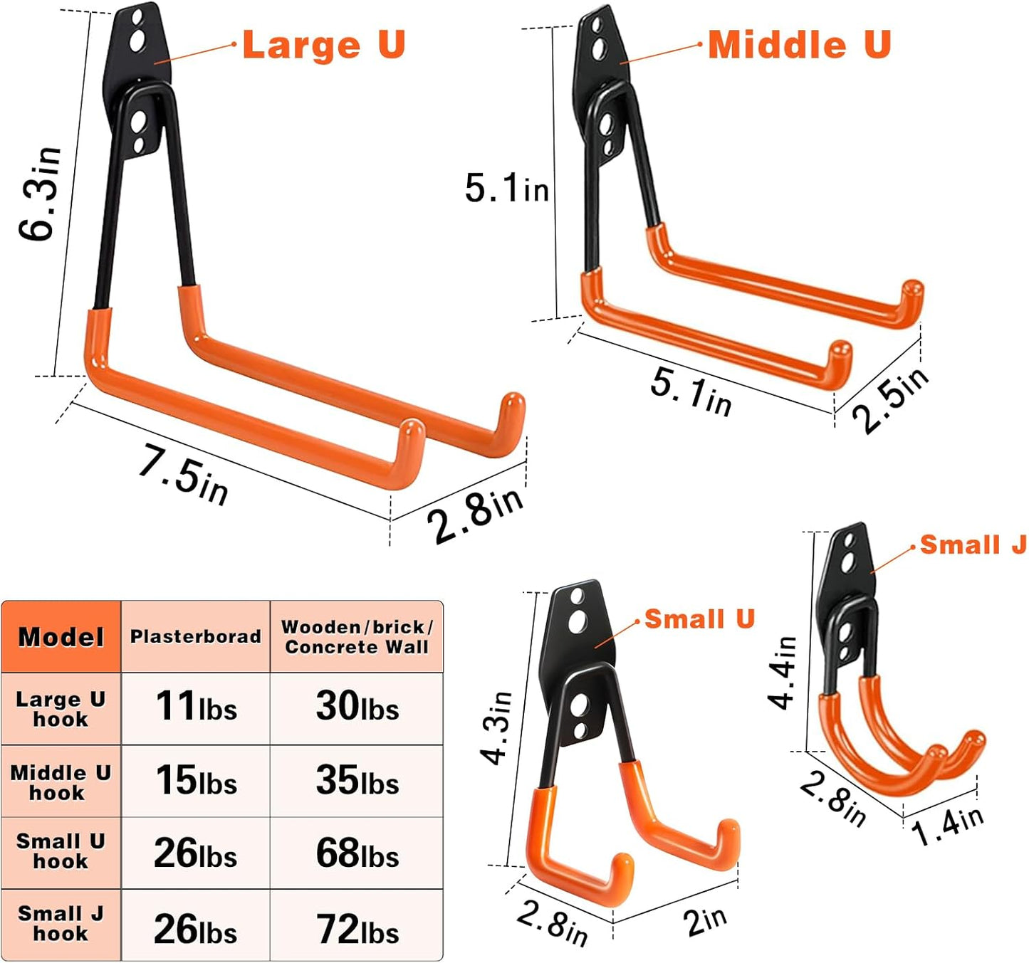 Steel Garage Storage Hooks - 32 Pack Anti-Slip Coating, Heavy Duty Wall Mount Wall Hooks for Hanging Bike, Ladder, Garden Tools, Power Tools, Bulk Items Ropes, Utility Garage Organization Housolution