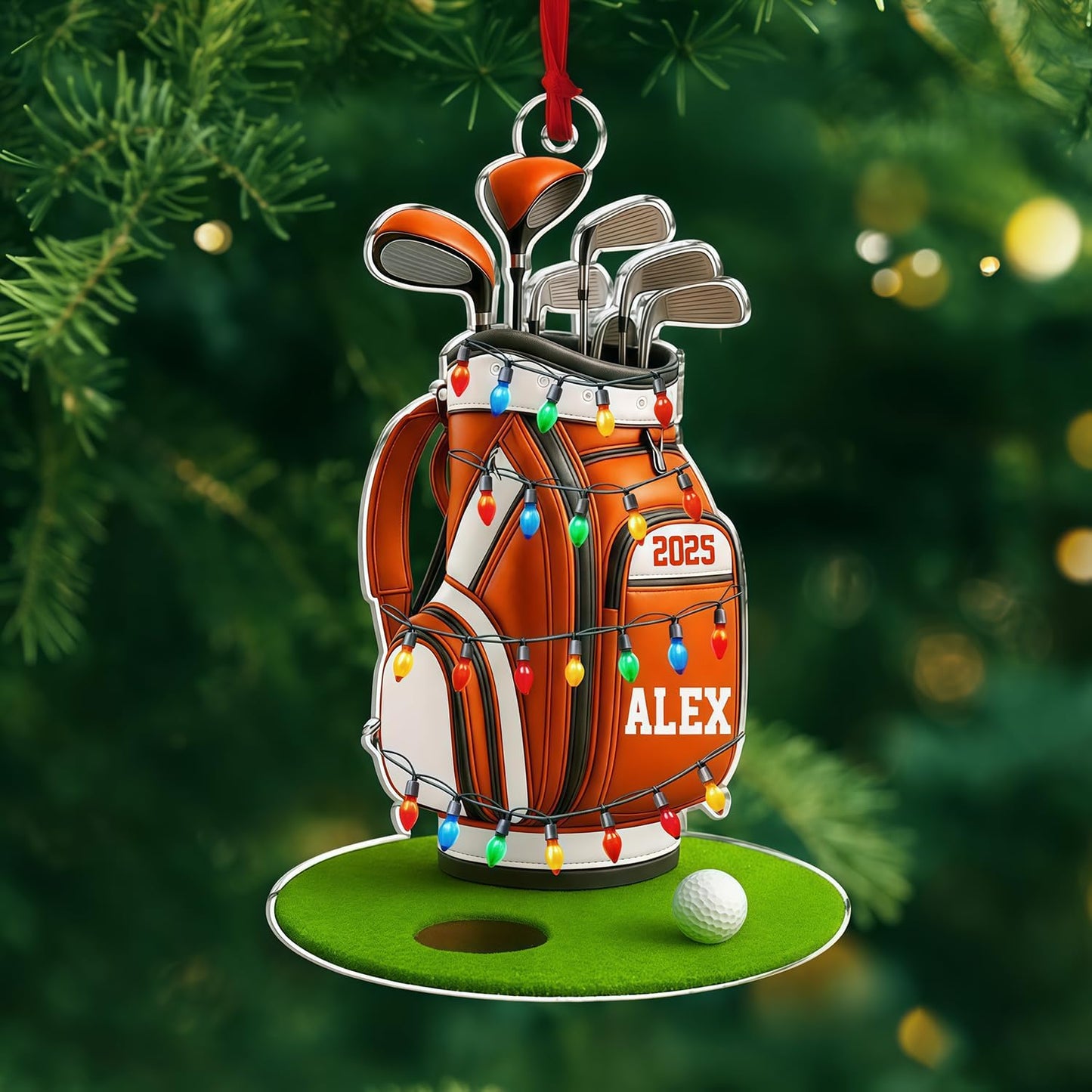 LOVELYPOD Personalized Golf Christmas Ornament, Custom Golfer Bag 2D Acrylic Ornaments,Golf Lover Christmas Tree Decoration, Gift for Golfs Enthusiasts, Golfer Holiday Ornaments 03