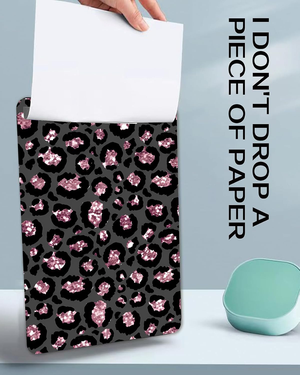 Fashion A4 Clipboard, Standard Letter Size 9" x 12.5", Decorative Wooden Clipboard with Low Profile Metal Clip for Office, School, Teachers, and Students, Pink Leopard