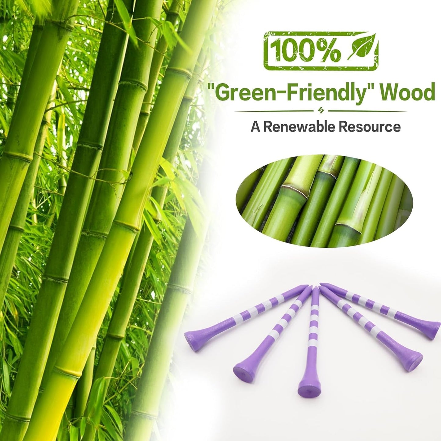 FINGER TEN Golf Tees Wood 3 1/4 2 3/4 Inch Wooden Bamboo 50/120 Count, Durable Biodegradable Colored Bulk Tee 70mm 83mm