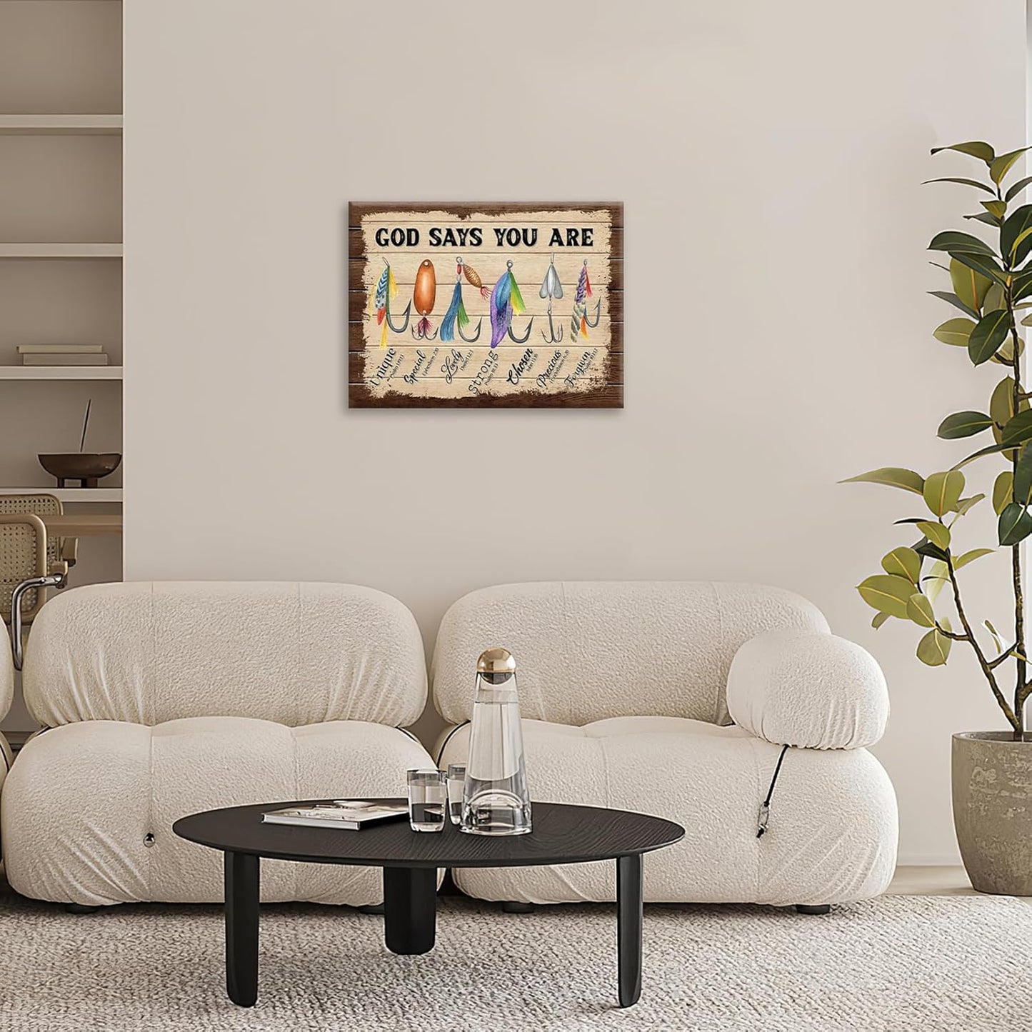 Fishing Wall Art, Fish God Says You Are Pictures Wall Decor Coastal Canvas Prints Framed Artwork Paintings Home Office Decorations For Bathroom Bedroom Living Room Kitchen 20l X 16w