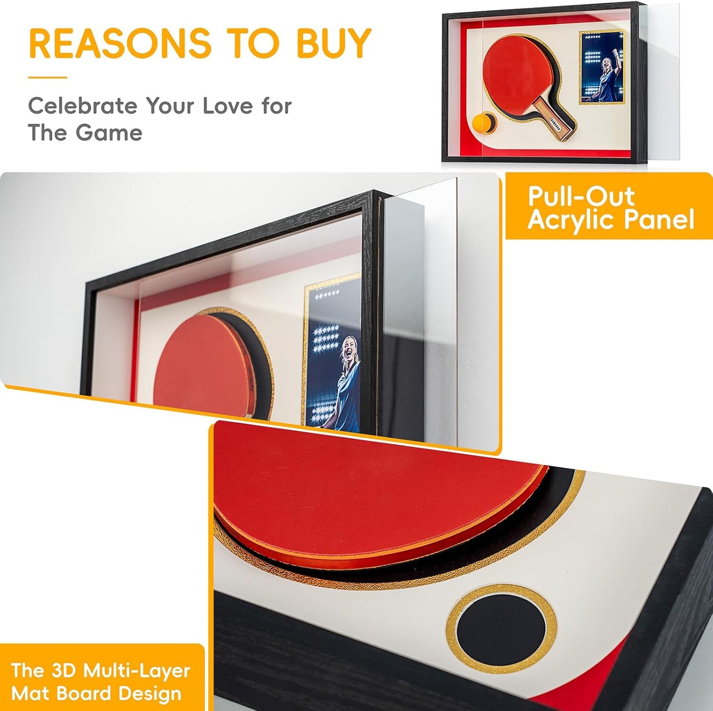 12x17 Black Table Tennis Racket Shadow Box Frame – Ping Pong Paddle Display Case with Photo Slot, Sports Memorabilia Display for Wall Decor & Collectors (Racket & Ball Not Included)