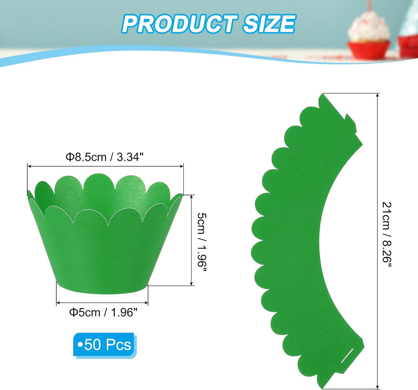 PATIKIL Cupcake Wrappers Paper, 50 Pack Baking Cups Standard Wave Decoration for Anniversary Birthday Weddings and Parties, Dark Green
