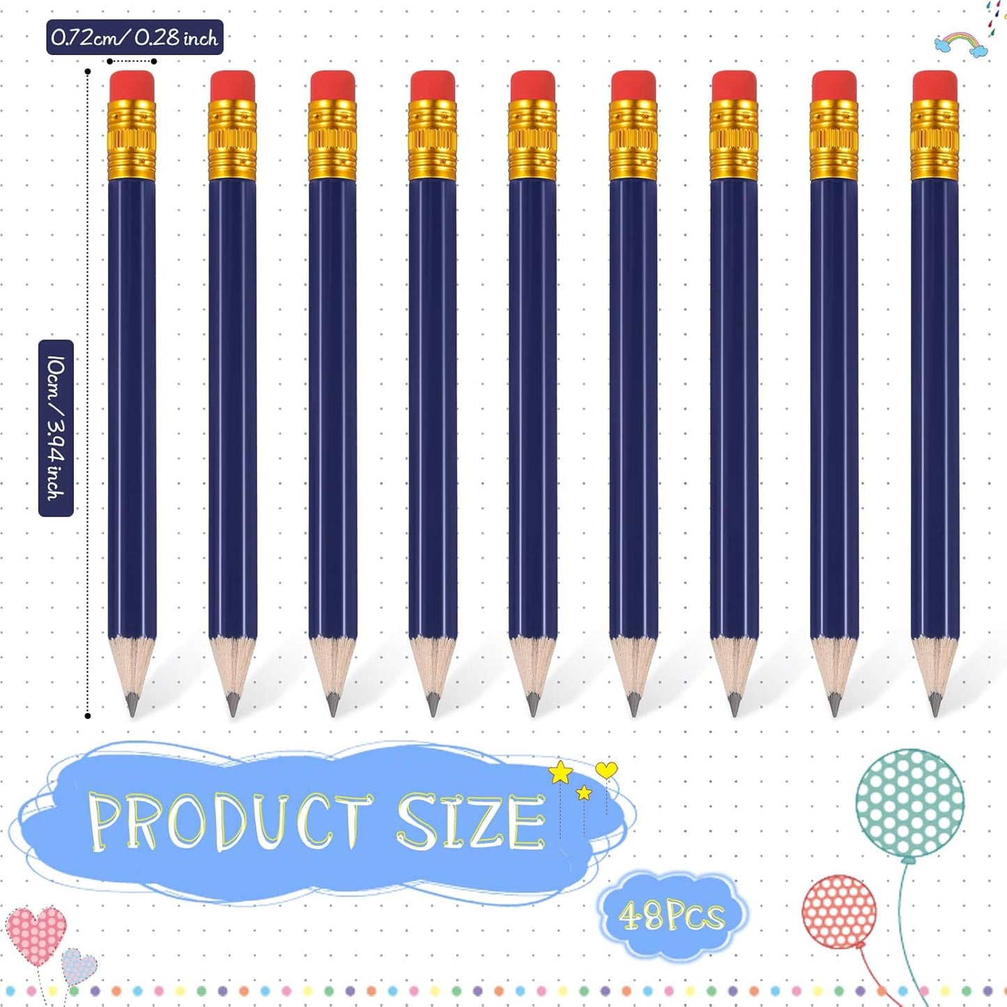 Zonon 48 Pieces Golf Pencils Mini Half Pencils with Eraser Short with Erasers Bulk Small for Kids HB Wedding Bridal School Office Writing Drawing Pocket(Navy Blue)