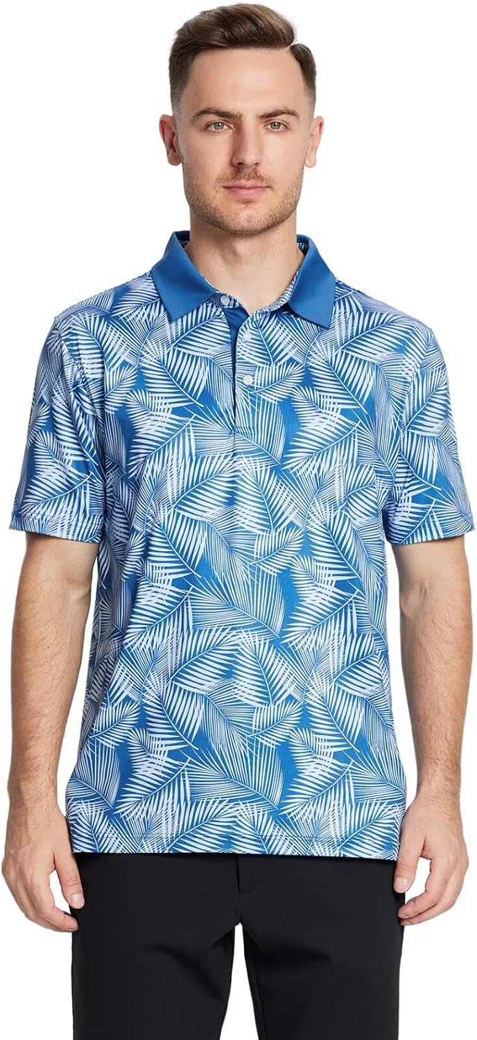 Golf Shirts for Men Dry Fit Short Sleeve Print Performance Moisture Wicking Polo Shirt