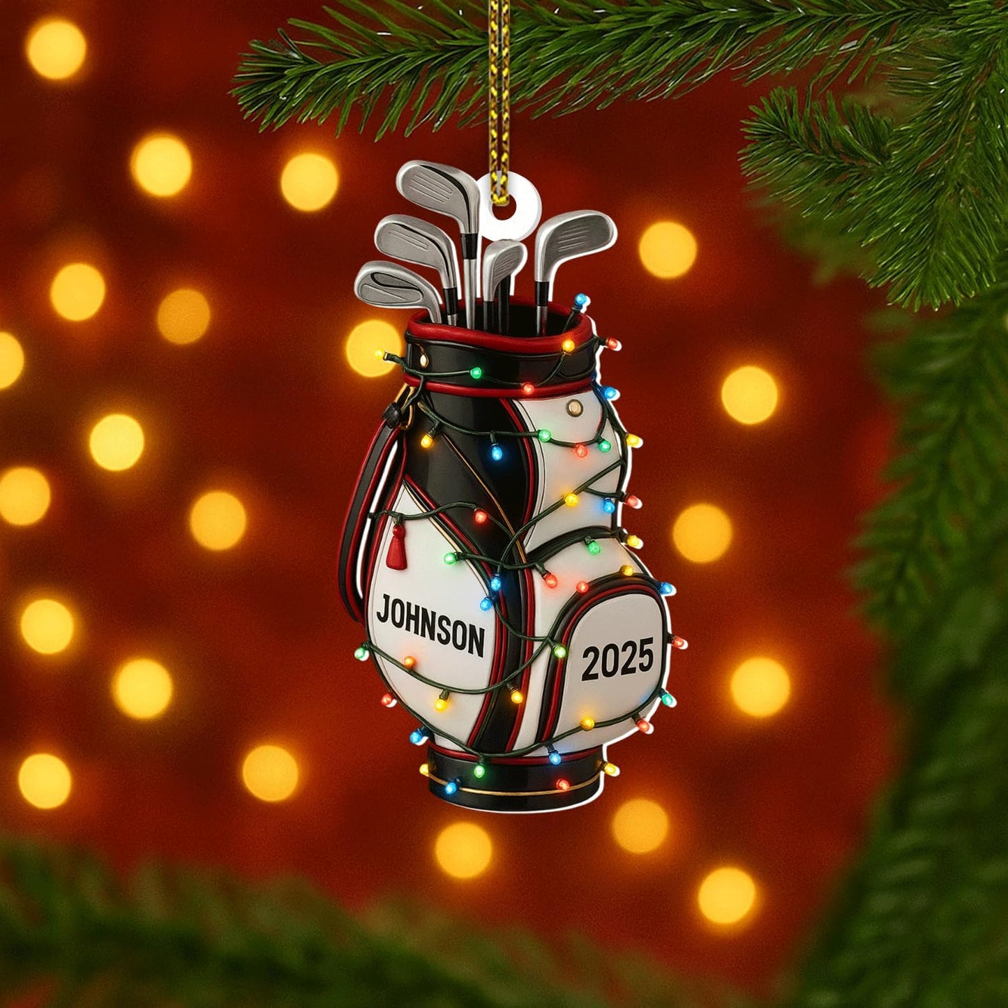 Personalized Golf Christmas Ornament 2025, Custom Name Bag, and Golfer Outfit Gilf, Ball Head Ornament with Santa Hat, Gifts for Golf Lovers 7