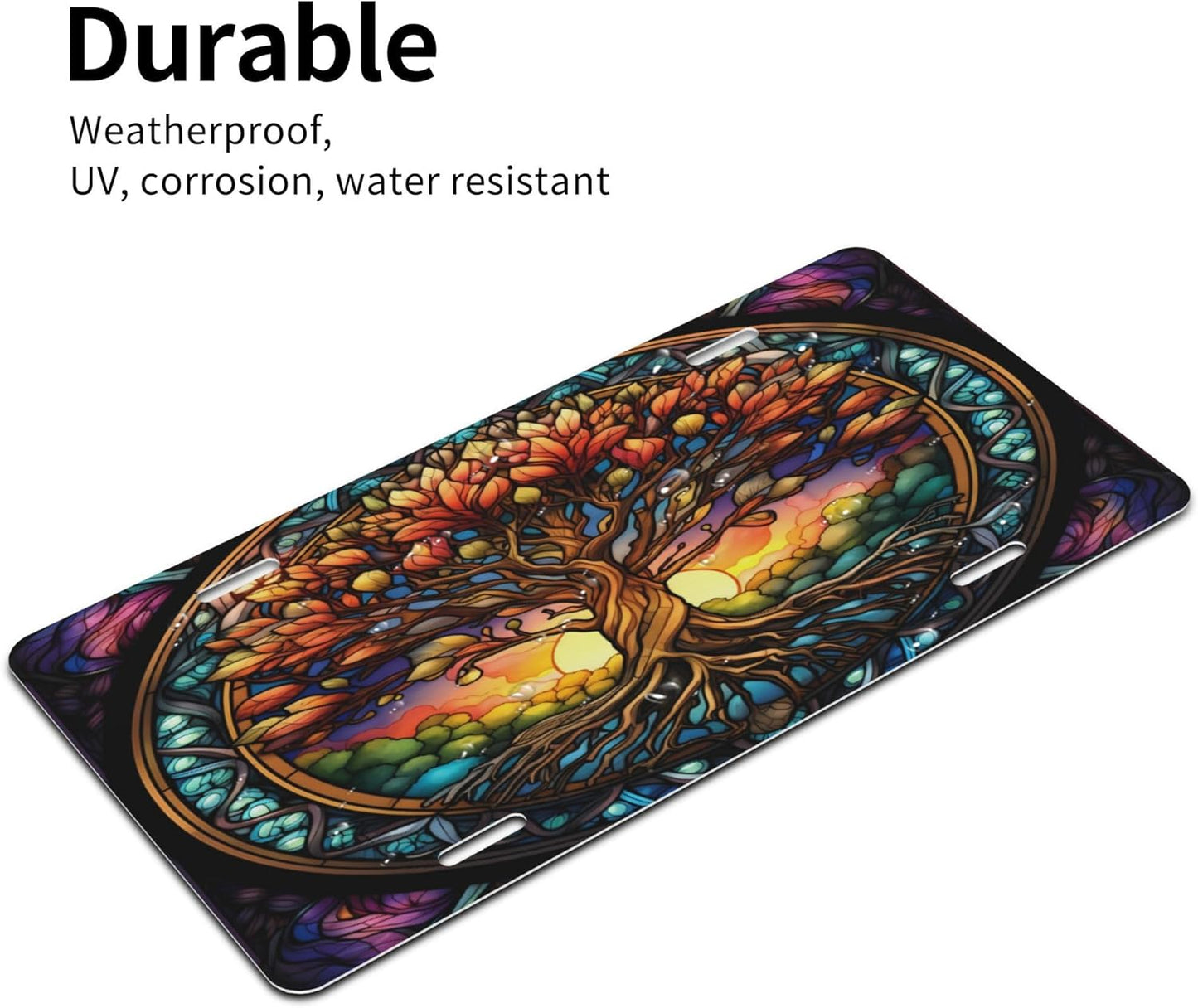 Abstract Tree of Life Colorful License Plate Funny Aluminum Front License Plates Decorative Waterproof Rust-Free Metal Car Plate Covers for Women Men Car Tag Accessories fit Truck SUV Rv 12 X 6 Inch