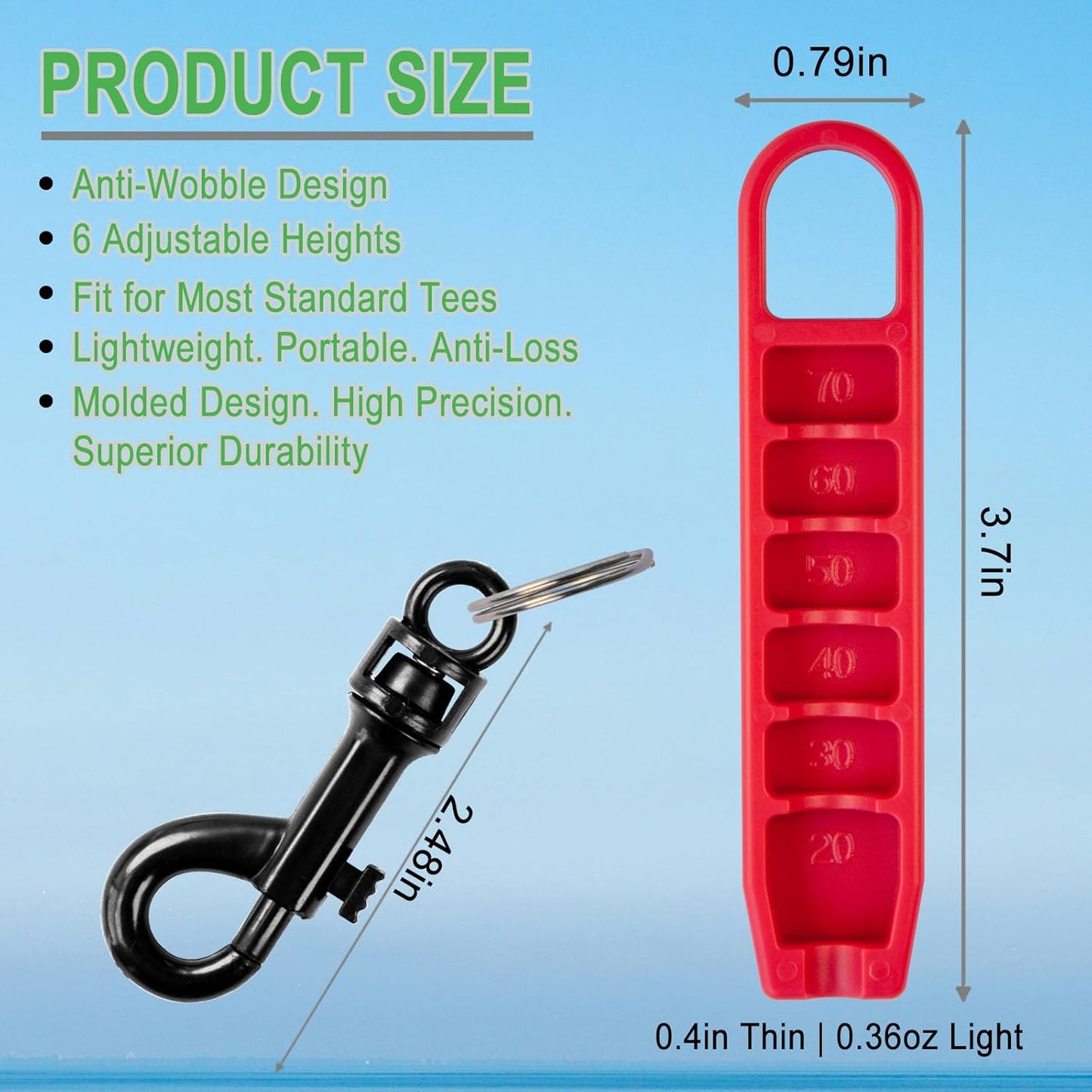 Golf Tee Height Setter Tool with 6 Adjustable Settings, for Consistent Swings and Accuracy, Fits Most Standard Tees, Portable On-Course Golf Swing Aid