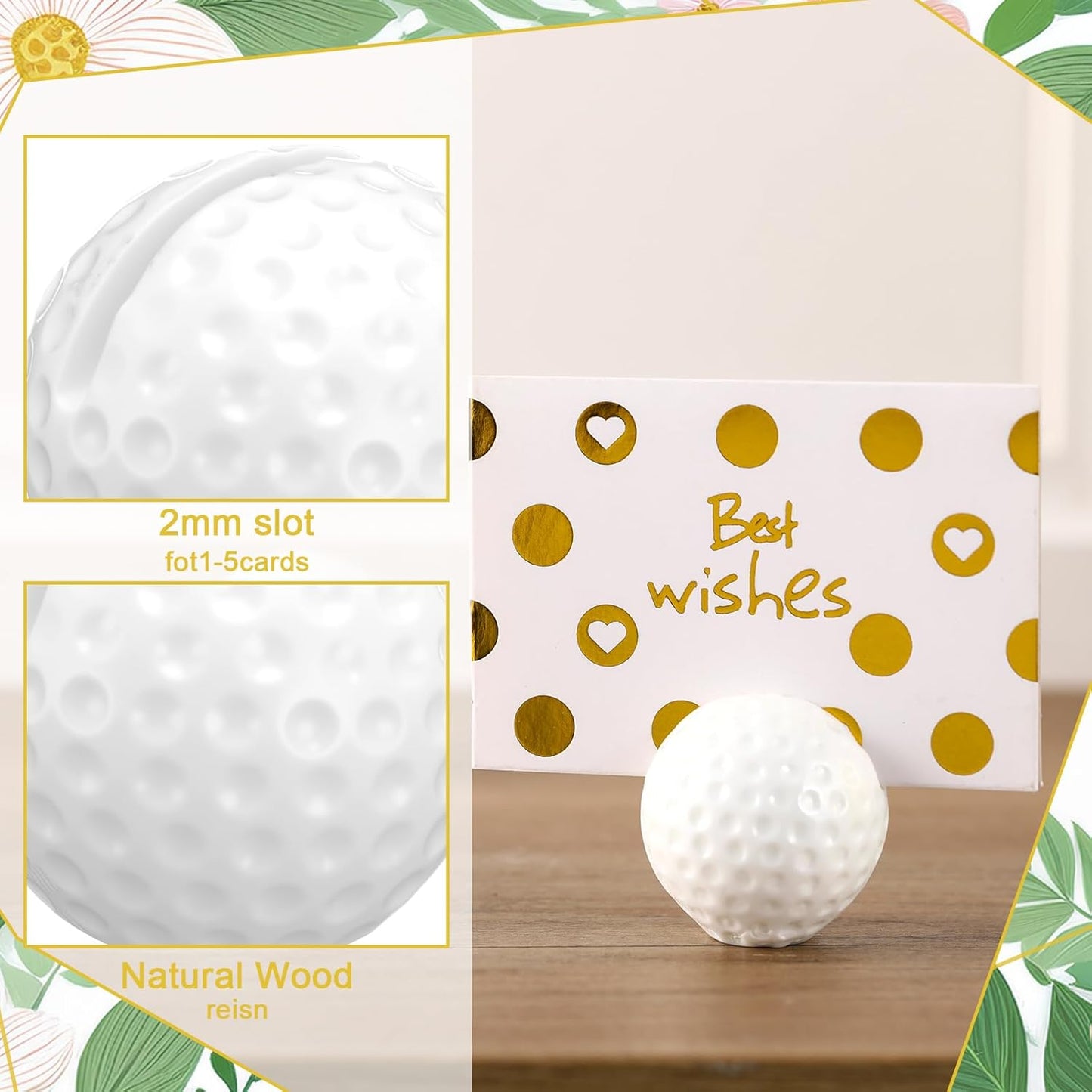 Leinuosen 24 Pcs Resin Golf Base Centerpieces Place Card Holder Golf Ball Shaped Table Number Holder Name Place Photo Stand for Office Menu Events Wedding Party