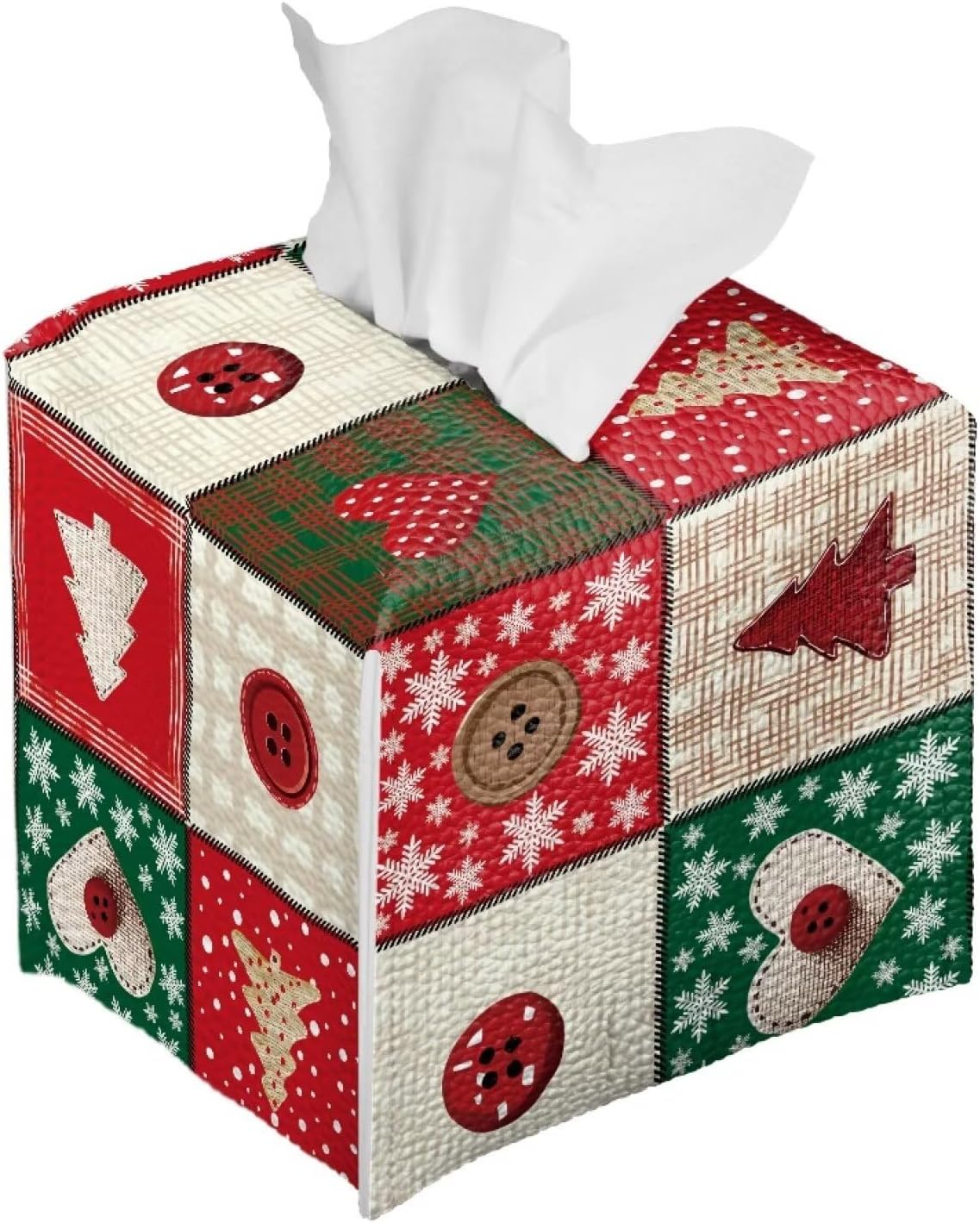 Christmas Theme Tissue Box Cover 5x5x5 inch Leather Tissue Paper Box Napkin Dispenser Organizer Holiday Home Facial Paper Dispenser for Office Bedroom Car