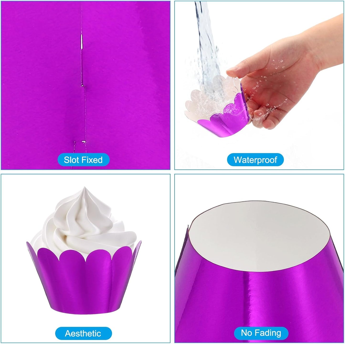 PATIKIL Cupcake Wrappers Paper, 50 Pack Baking Cups Standard Wave Decoration for Anniversary Birthday Weddings and Parties, Reflective Purple
