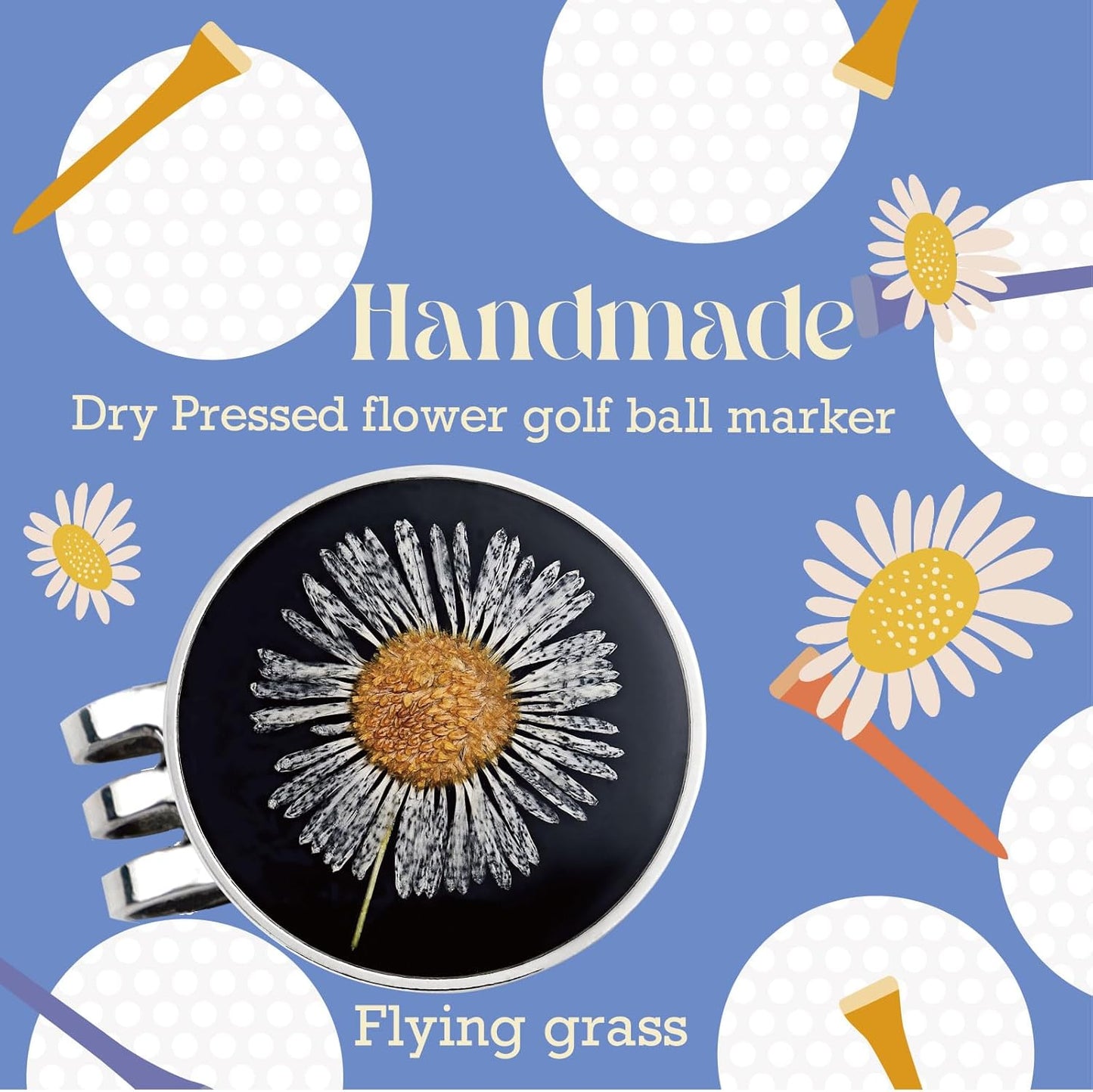 Golf Ball Marker hat Clip with Ball Marker, Handmade Pressed Flower Golf Marker, Golf Gifts, Golf Accessories for Women