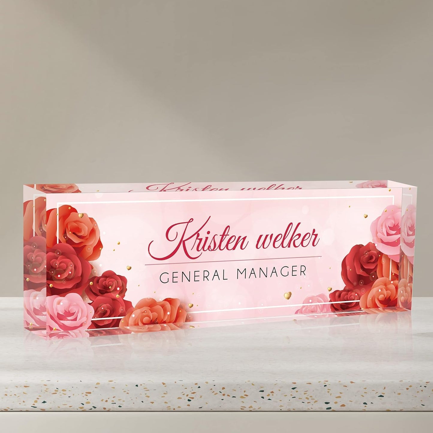 Personalized Acrylic Desk Name Plate Custom Employee Appreciation Gifts Office Gifts for Women, Men, Boss, Coworkers, Teacher, Nurse (Red Rose)