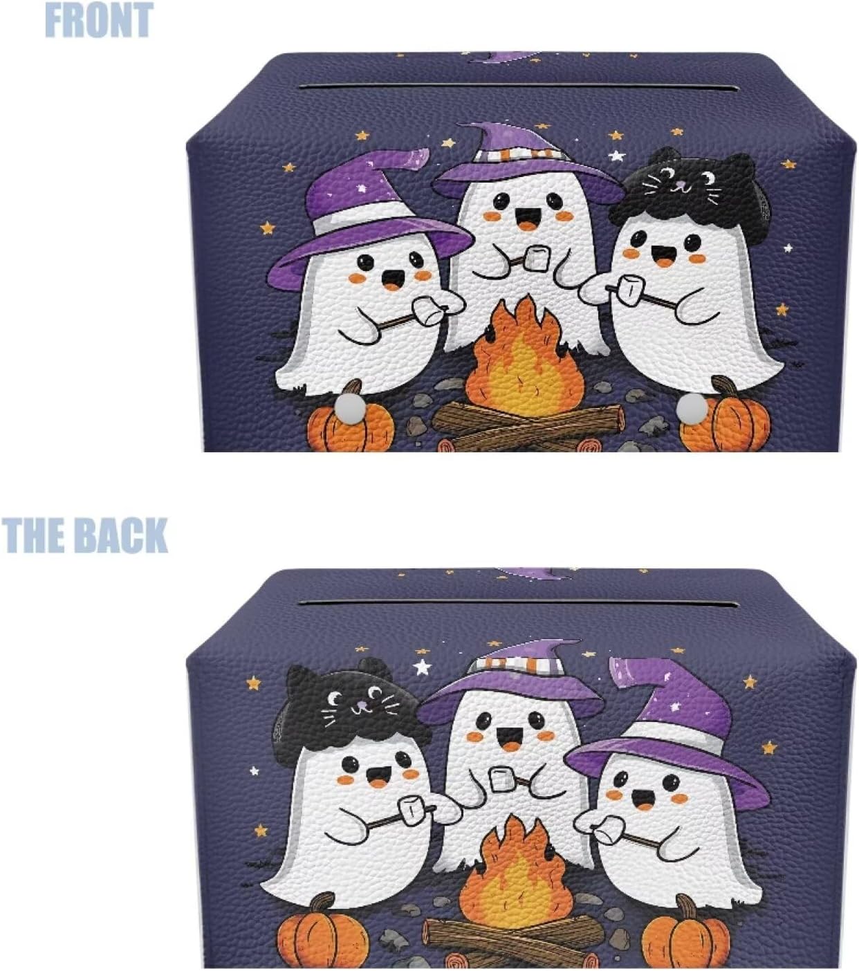 Halloween Tissue Box Cover Home Decor Cute Ghost Tissue Cover Leather Napkin Holder Organizer Rectangular Design Fit Size 9.7"x5.2"x5.12"