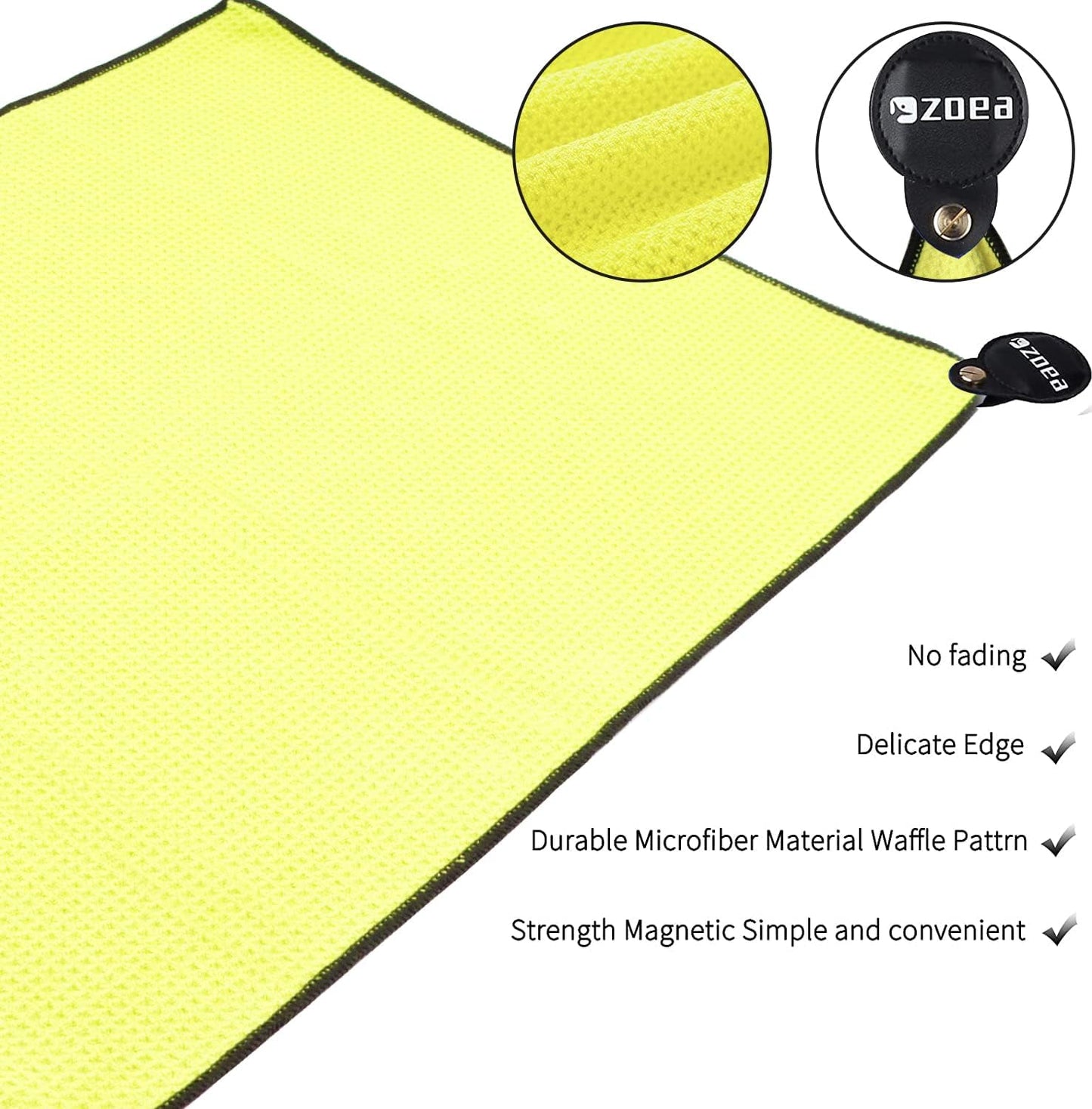 ZOEA Magnetic Towel, Magnetic Clip for Golf Towel, Microfiber Fabric Waffle Pattern Towels Industrial Strength Magnet for Strong Hold to Golf Carts or Clubs (1, Yellow)