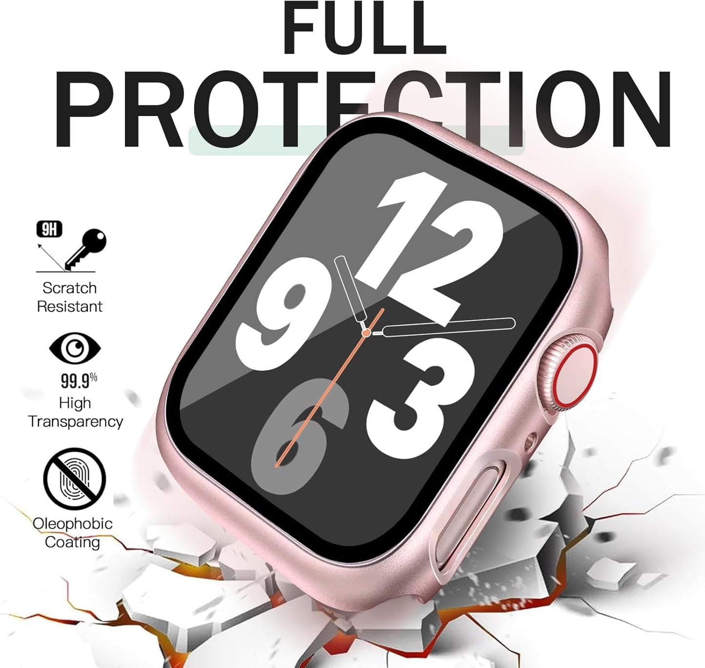 JR.DM 38mm 2 Pack Hard PC Case with HD Tempered Glass Screen Protector for Apple Watch Series 3/2/1, Slim Guard Bumper Full Coverage Protective Anti-Scratch Face Cover for iWatch, Pink/Clear