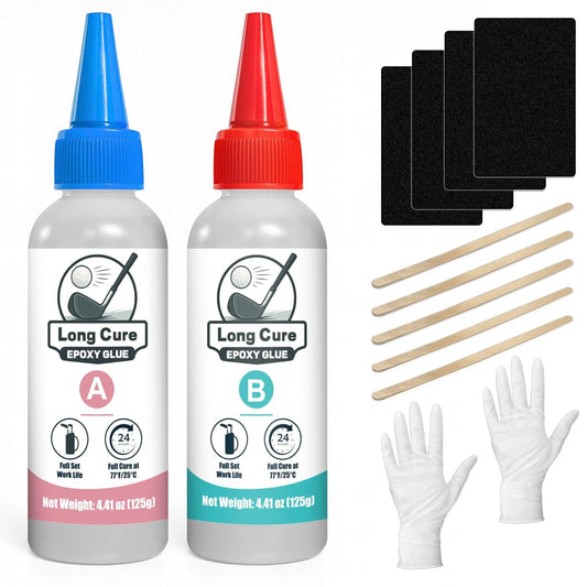 30min Golf Club Epoxy, 125+125ml Extra Strength Golf Shaft Epoxy, Applicable to All Clubheads, Drivers, Putters, and Irons, Compatible with Graphite and Steel Shafts (Long Cure)