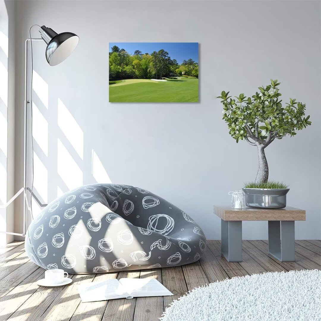 Augusta National Golf Club 11th Hole Wall Art - Augusta Golf Course Wall Art for Living Room Bedroom Bathroom - Augusta Golf Course Picture Poster Canvas Prints Framed Ready to Hang(12''H x 16''W)